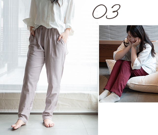 ストレッチ２重ガーゼ ぬくもりノビーゼ&reg;“RIN” スマートルームパンツ 単品販売