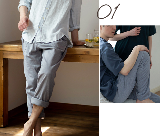 メンズストレッチ２重ガーゼ ノビーゼ&reg;“UNO” スマートルームパンツ 単品販売