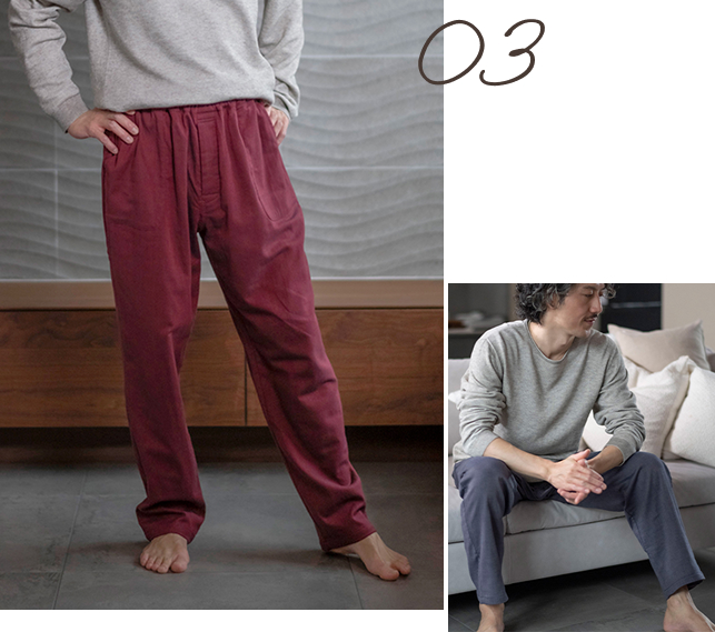 メンズストレッチ２重ガーゼ ぬくもりノビーゼ&reg;“RIN” スマートルームパンツ 単品販売