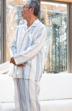 モダンストライプ長袖メンズパジャマ