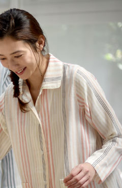 モダンストライプ長袖レディースパジャマ