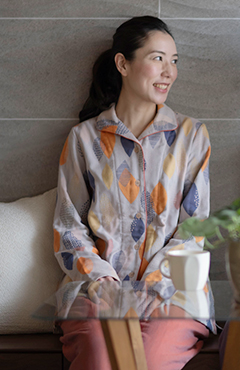 今治3重ガーゼリーフ柄・長袖レディースパジャマ