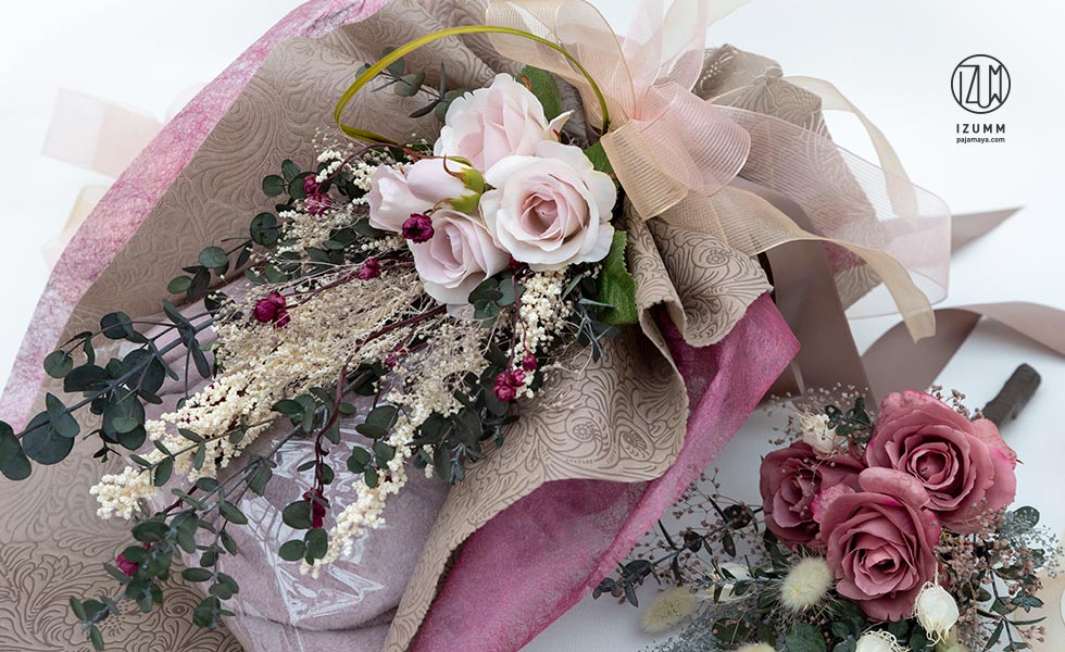 女性用フリースベストのブーケラッピング付ギフトセット