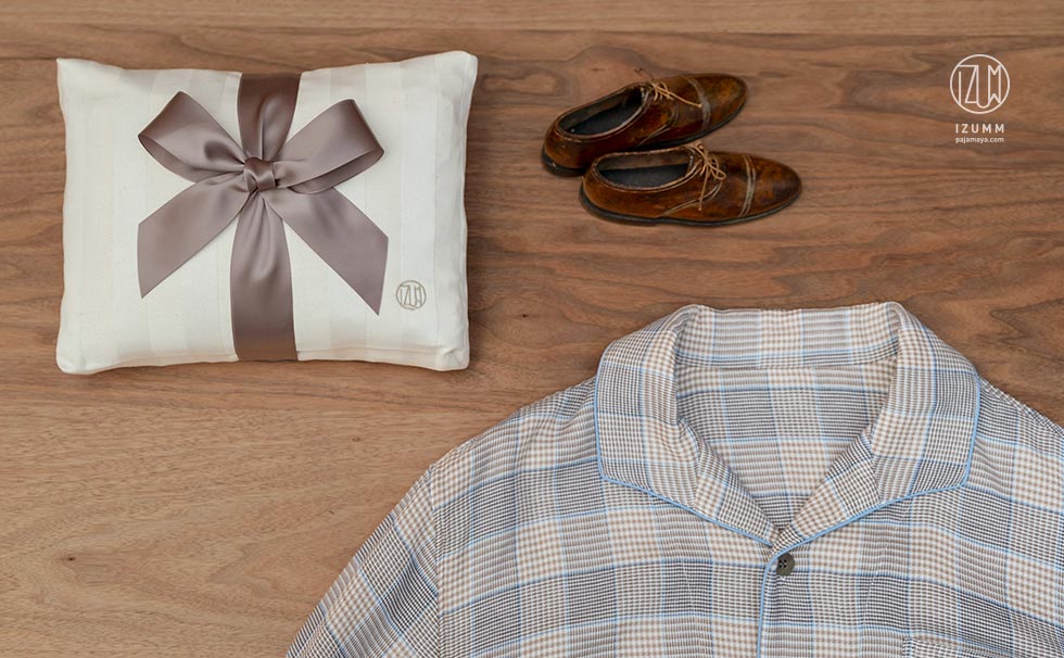 布袋ラッピング付きストレッチ2重ガーゼプレミアムノビーゼAYA長袖メンズパジャマ