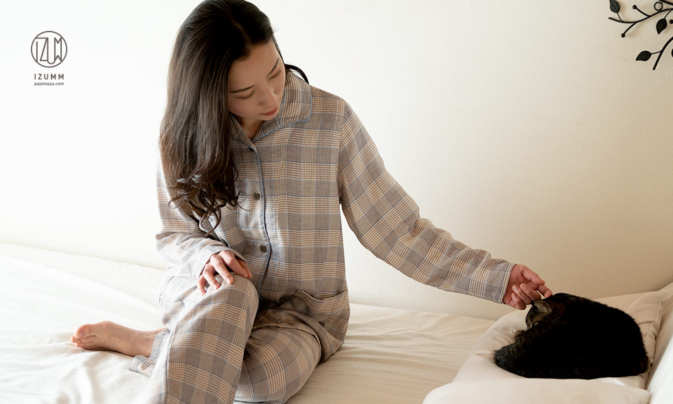 グレンチェック・キャメルのLTサイズ着用、モデル身長174cm