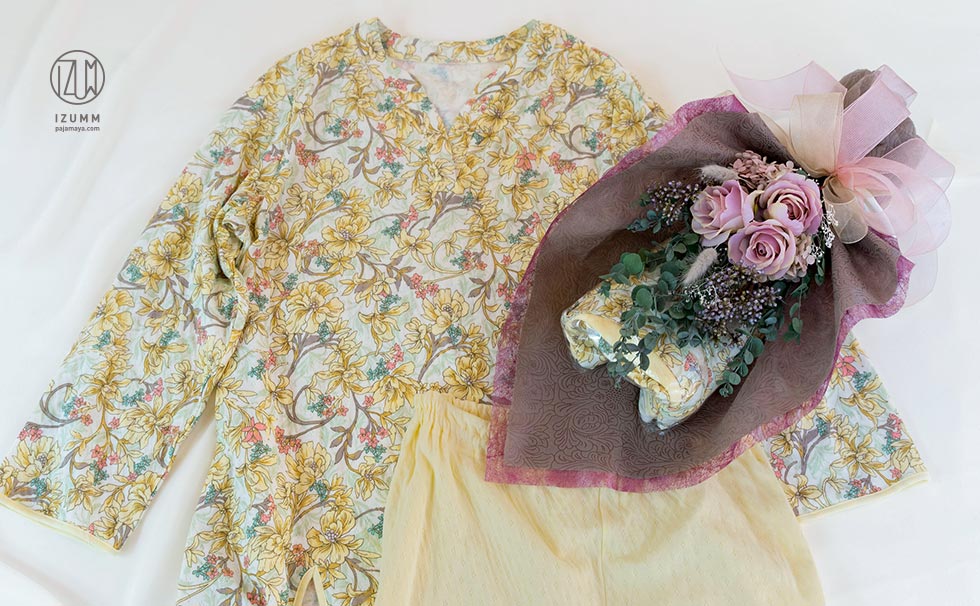 花くるみロングTシャツパジャマのパジャマブーケ・ブーケラッピング付きギフトセット