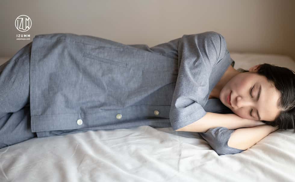 綿麻混ストレッチダンガリー 七分袖 レディース パジャマ