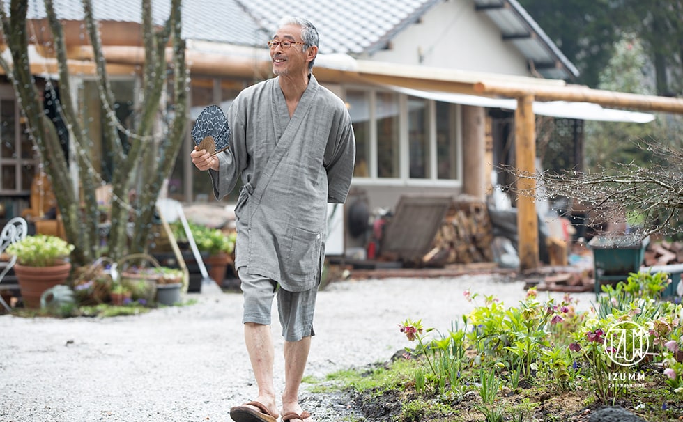 ピンストライプ ふんわりコットンのダブルガーゼ甚平