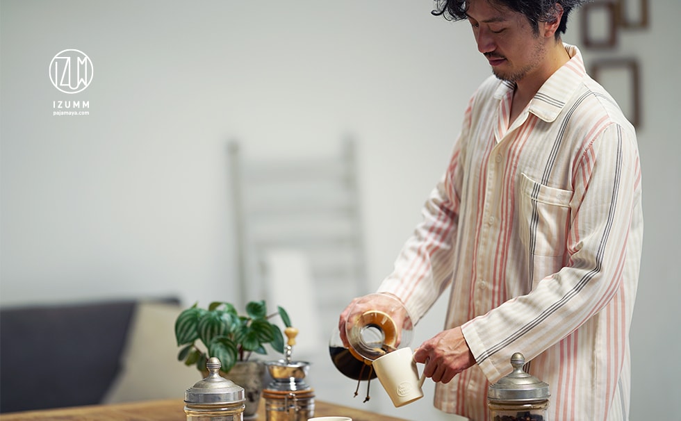 2重ガーゼ モダンストライプ 長袖メンズパジャマ