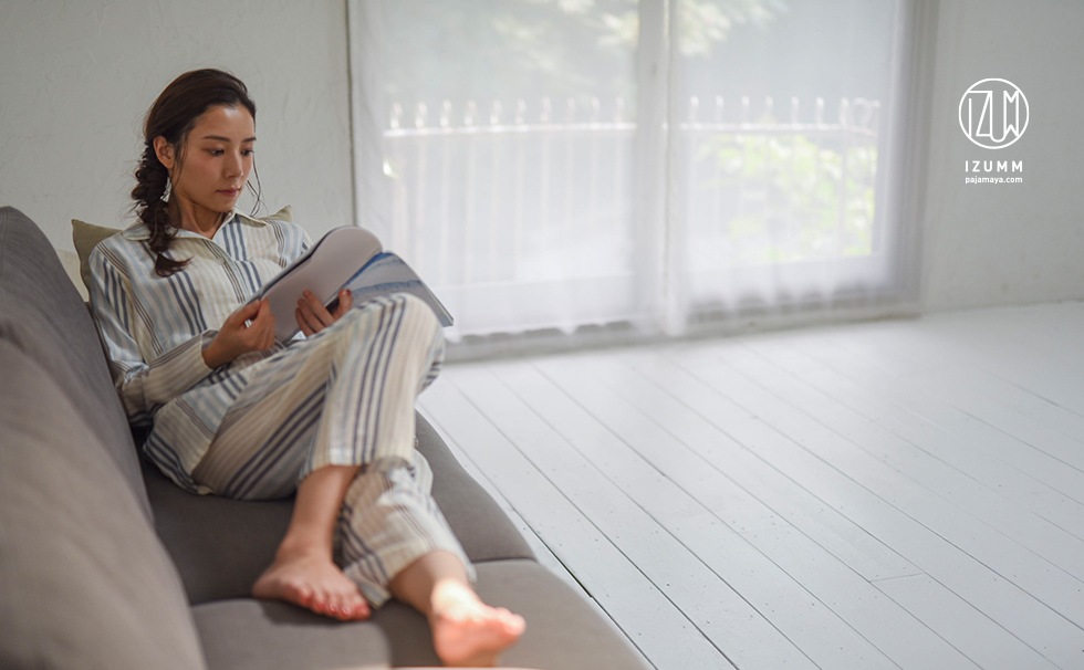 2重ガーゼ モダンストライプ 長袖レディースパジャマ