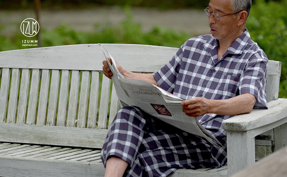 ストレッチ ２重ガーゼ“ノビーゼ”ノートルチェック 半袖 メンズパジャマ