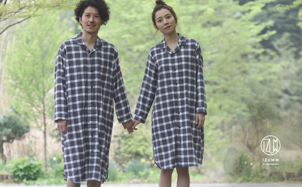 ストレッチ ２重ガーゼ “ノビーゼ ”ノートルチェック 長袖スリーパー 男女兼用