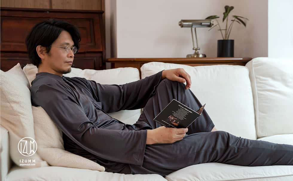 シルクニット 前開き 長袖 メンズパジャマ