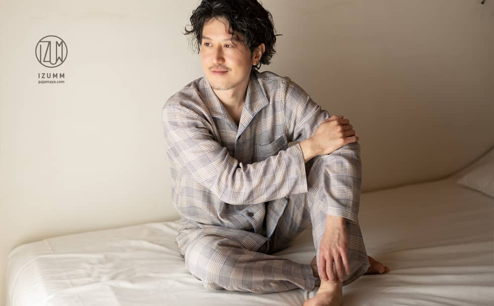 ストレッチ２重ガーゼ 　プレミアム ノビーゼ“ AYA ” 長袖 メンズパジャマ