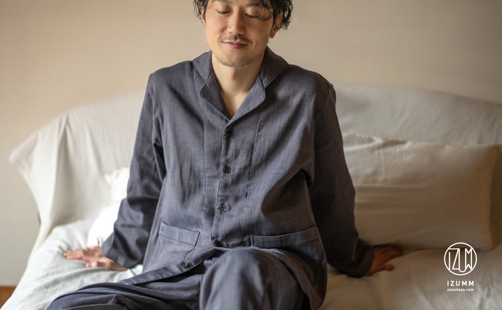 ストレッチ２重ガーゼ  ぬくもり ノビーゼ“ RIN  ” 長袖 メンズパジャマ
