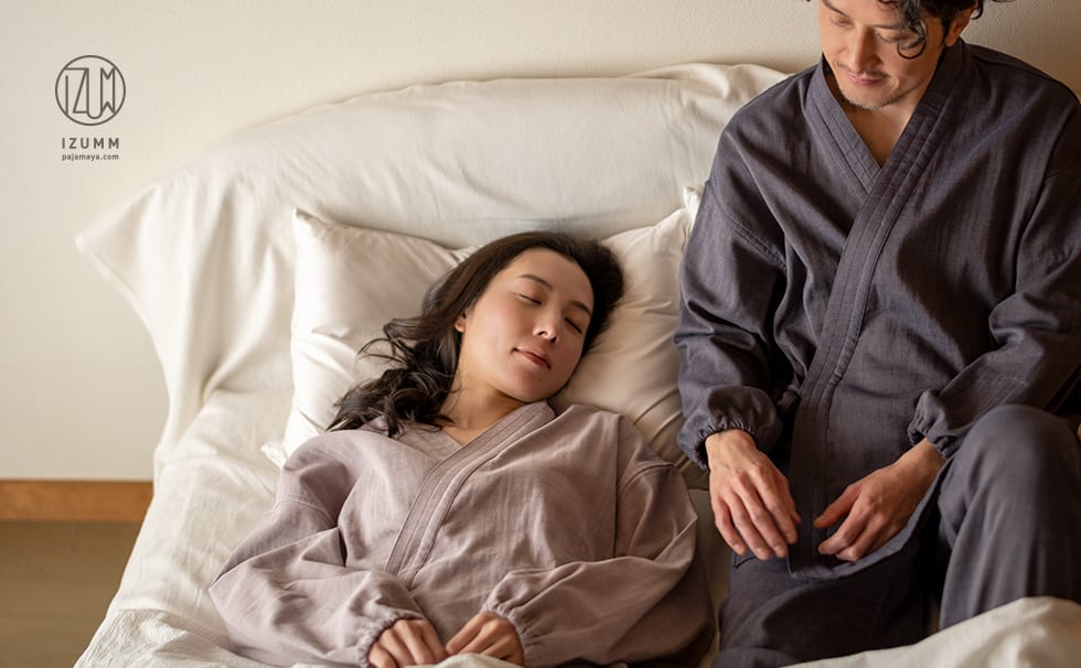 ストレッチ２重ガーゼ  ぬくもり ノビーゼ“ RIN  ” 男女兼用 おやすみ 作務衣パジャマ