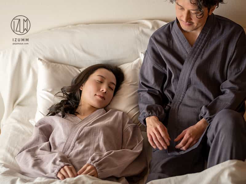 ストレッチ２重ガーゼ  ぬくもり ノビーゼ“ RIN  ” 男女兼用 おやすみ 作務衣パジャマ