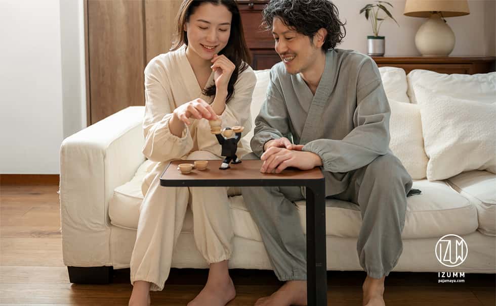 ストレッチ２重ガーゼ  “ノビーゼ” 男女兼用　やわらか うたた寝 作務衣パジャマ