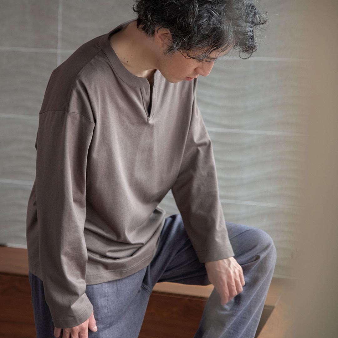 超長綿三子糸コットン “keu” 男女兼用 長袖Tシャツ