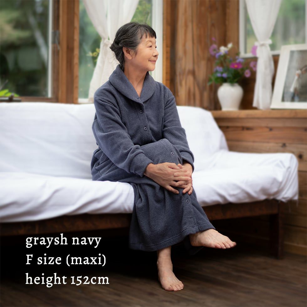 フリース ルームワンピース ネグリジェ 前開きロング丈 IZUMMフリース
