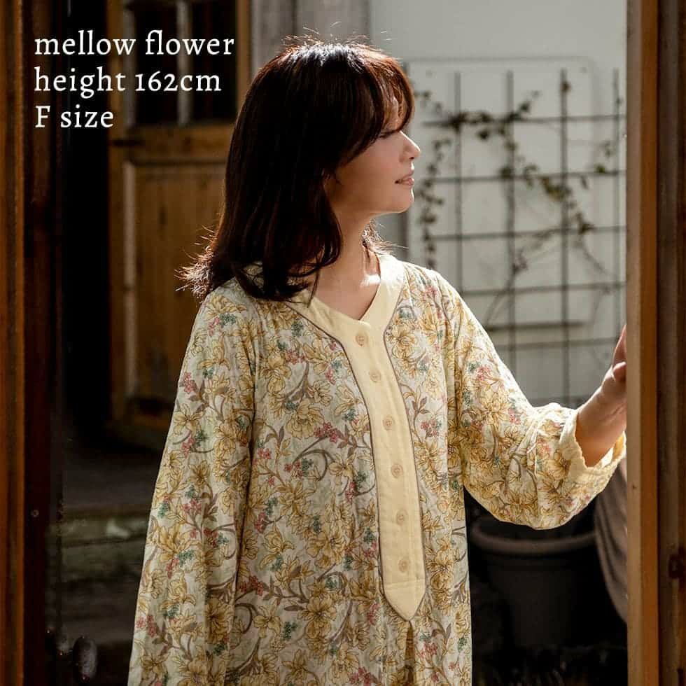 綿100％ ニットガーゼ ロング ネグリジェ ワンピース パジャマ 花柄