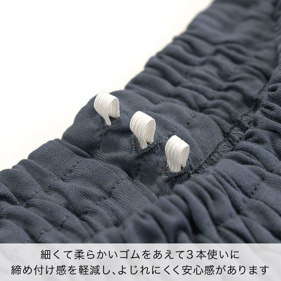 細くて柔らかいゴムをあえて3本使いに 締め付け感を軽減し、よじれにくく安心感があります