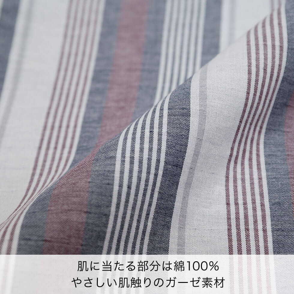 肌に当たる部分は綿100%やさしい肌触りのガーゼ素材